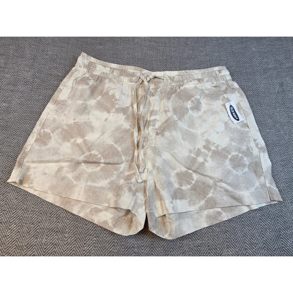 Old Navy Womens Linen Blend Tie Dye Shorts Beige White Size M NWT
